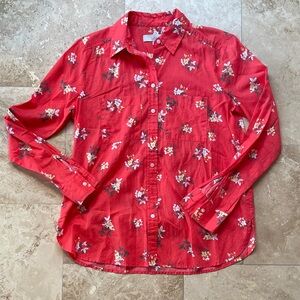 LOFT Red Floral Button Down Shirt